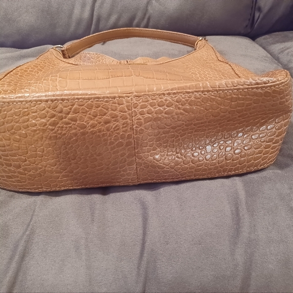 Longchamp Tan Croc Embossed Leather Handbag Shoulder Bag Purse Tote - Picture 5 of 9